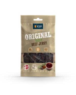 KJØ TASTY FRONT 25g MOCKUP 2026 KJØ ORIGINAL Tasty Beef Jerky 25g